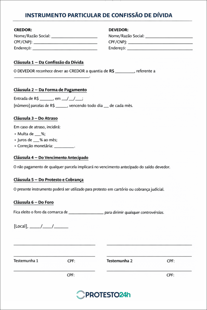 Modelo de confissão de dívida